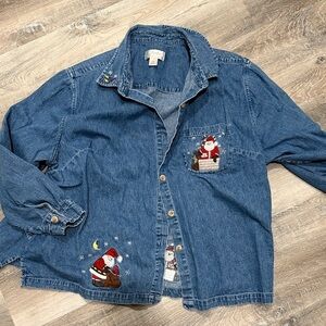 CJ Banks Denim Shirt with Santa Embroidery sz 3x